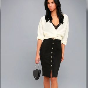 Rigby Black Suede Button-Up Pencil Skirt
